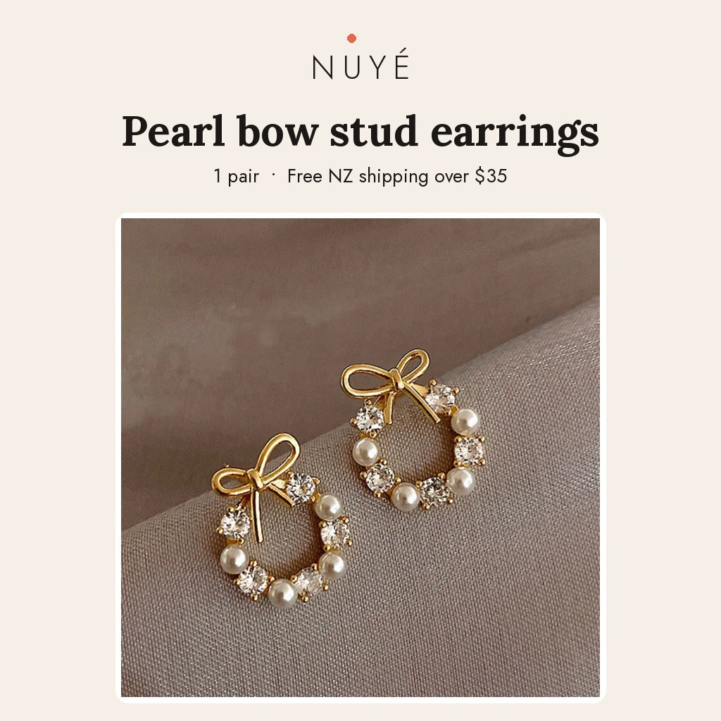 Pearl Bow Stud Earrings