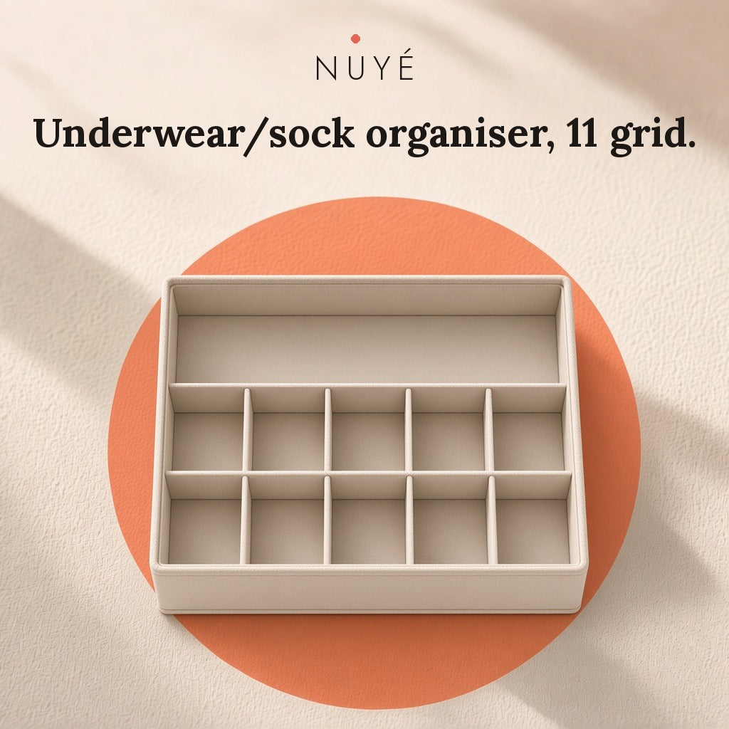 Underwear & Sock Organiser – 11 Grid (Beige)