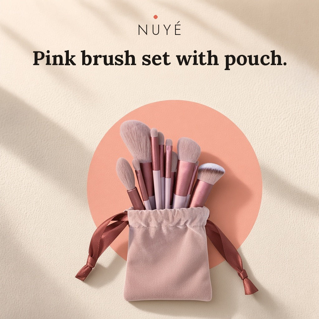 Pink Makeup Brush Set with Pouch – 13 Pieces