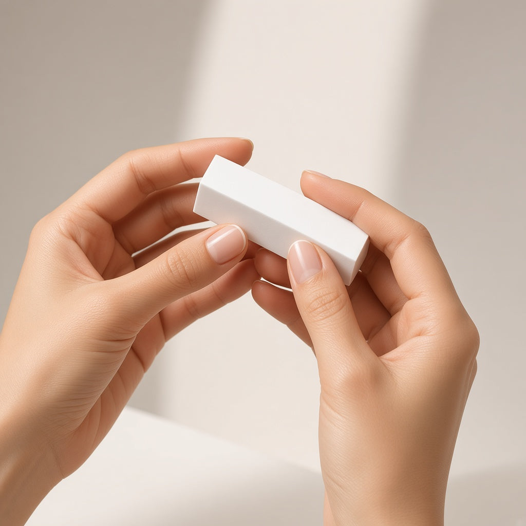 4-way nail buffer being used on a fingernail