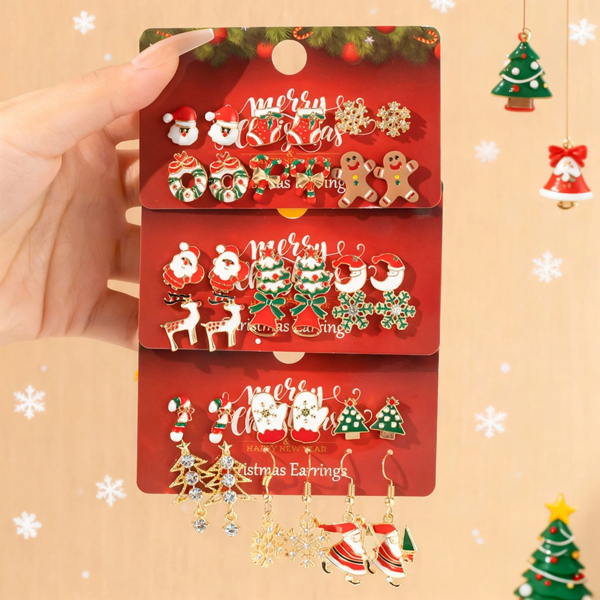 Christmas Earrings Set – 12 Pairs