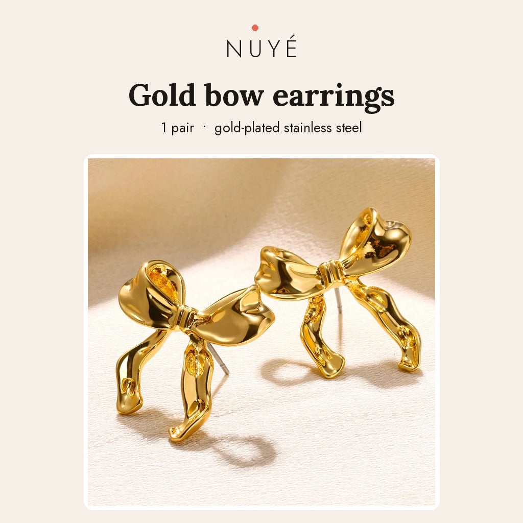 Gold Bow Stud Earrings