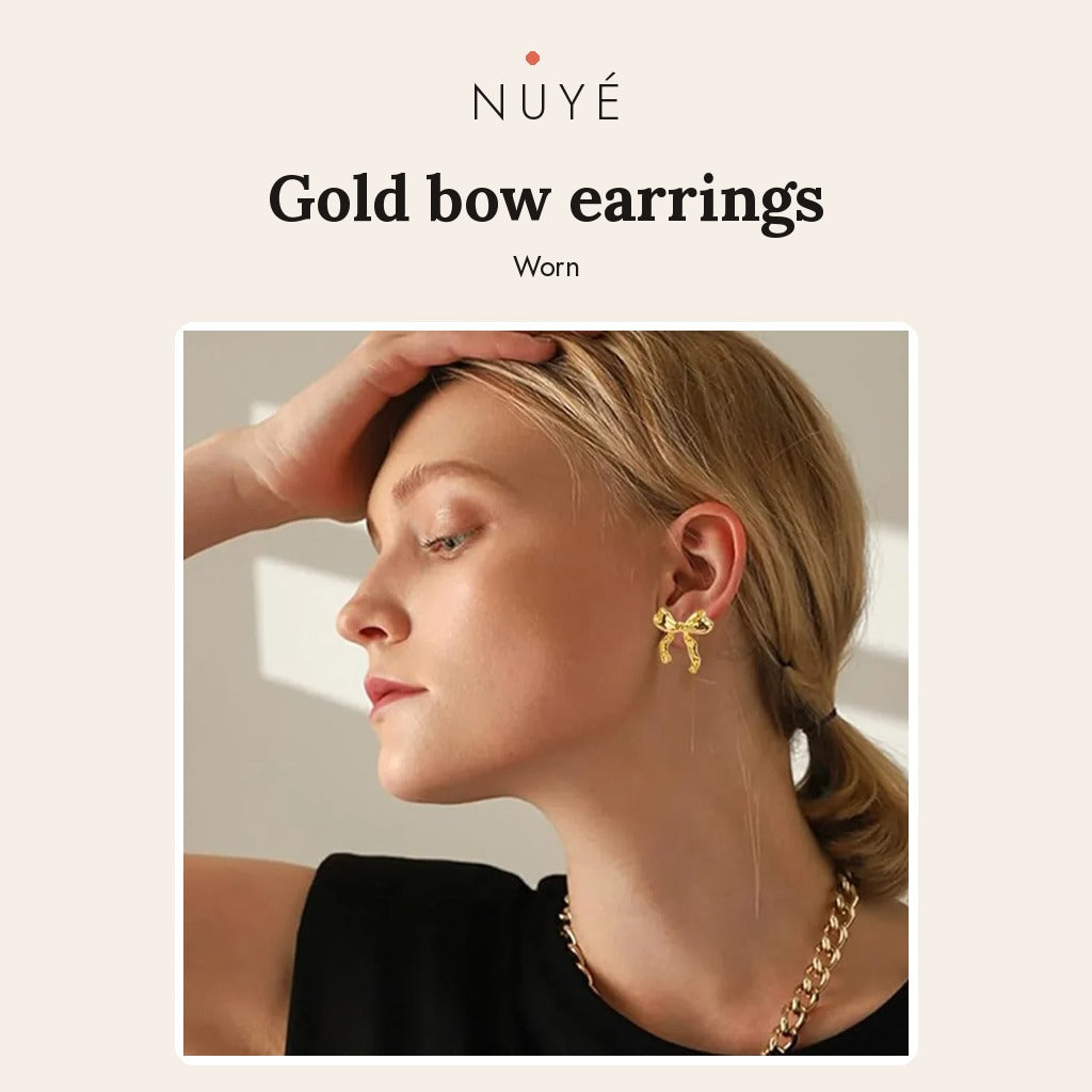 Gold Bow Stud Earrings