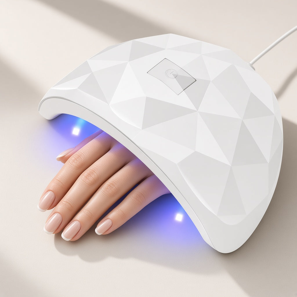Hand curing gel nails under a USB UV LED nail lamp