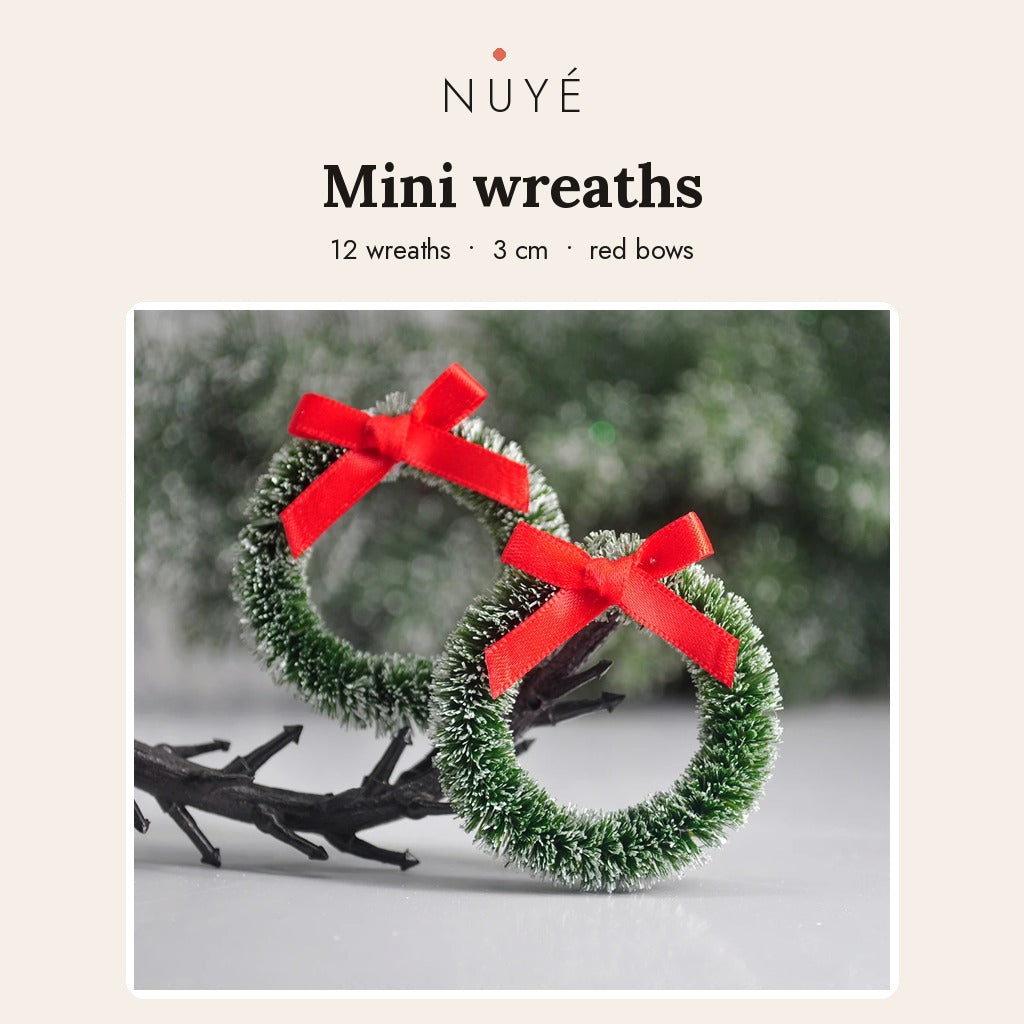 Mini Christmas Wreaths with Bows – 12 Pack