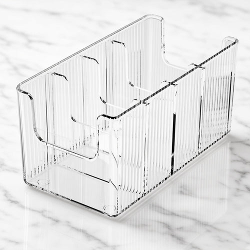 Close-up of clear acrylic makeup organiser