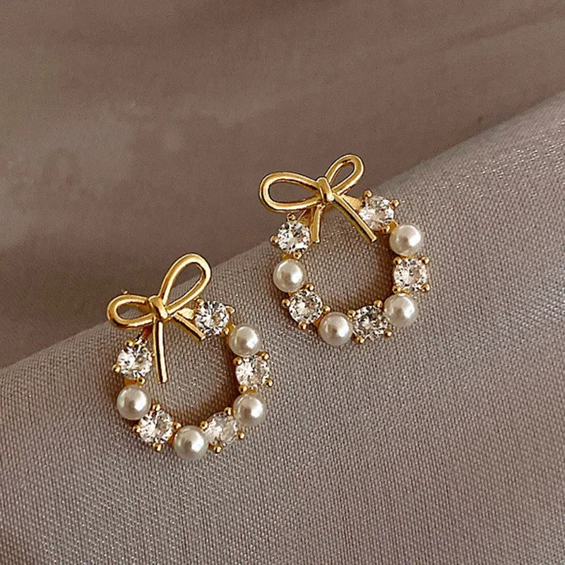 Pearl Bow Stud Earrings