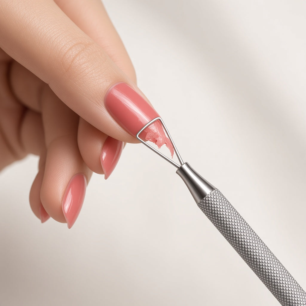 Gel remover pusher being used on a nail