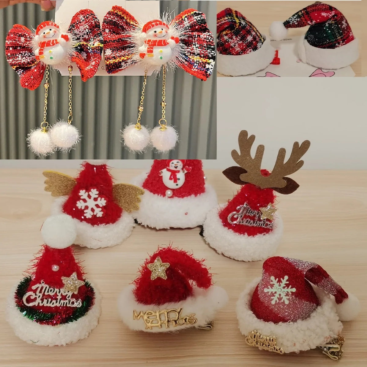Santa Hat & Snowman Hair Clips