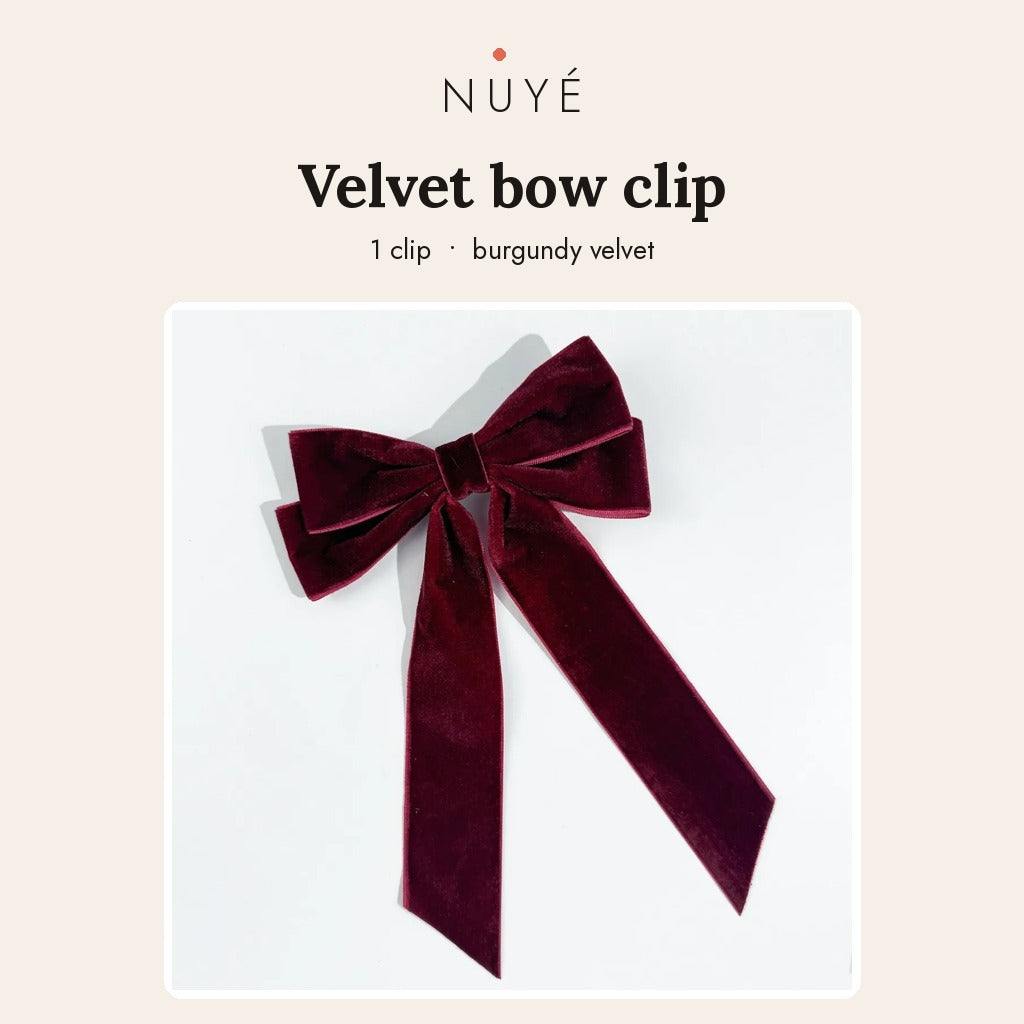 Velvet Ribbon Bow Clip – Burgundy