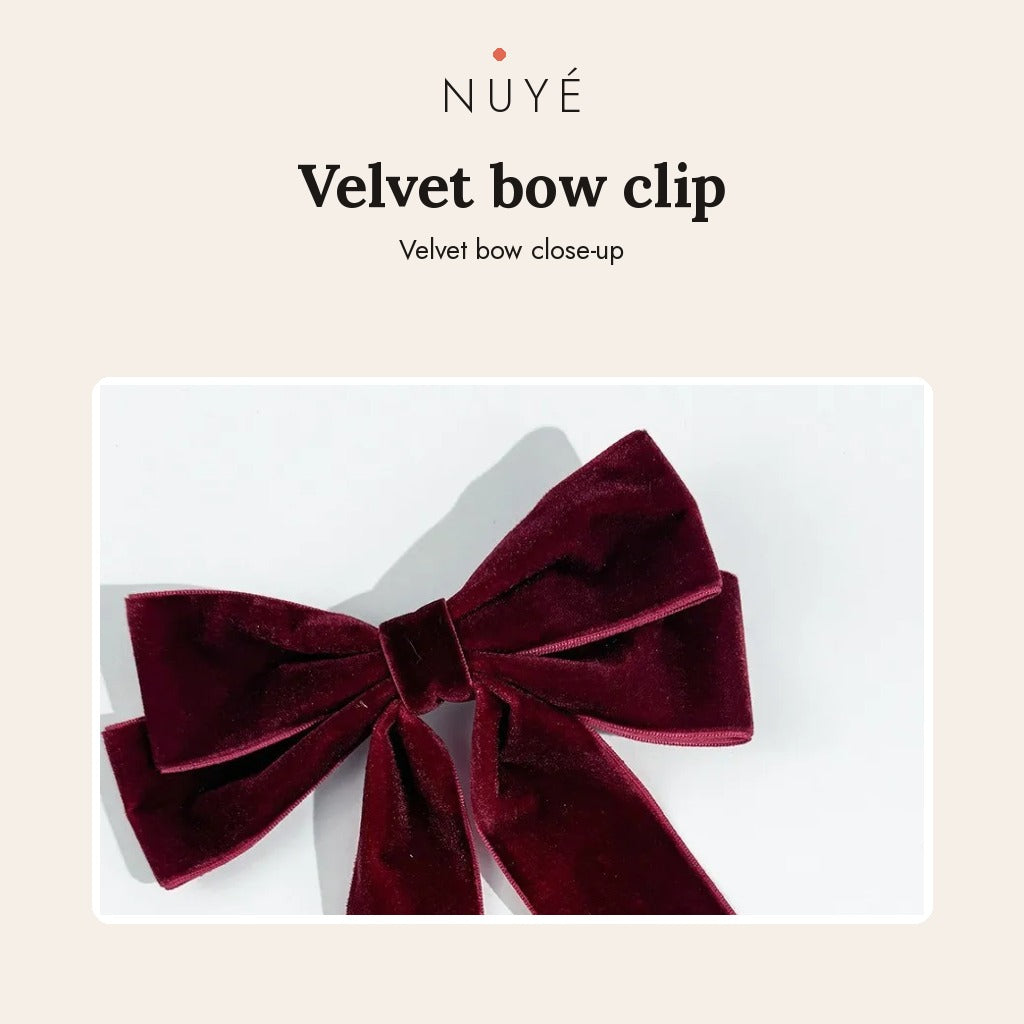Velvet Ribbon Bow Clip – Burgundy