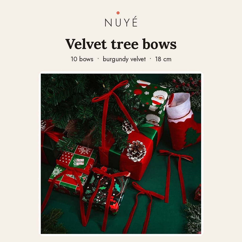 Velvet Christmas Tree Bows – Burgundy, 10 Pack