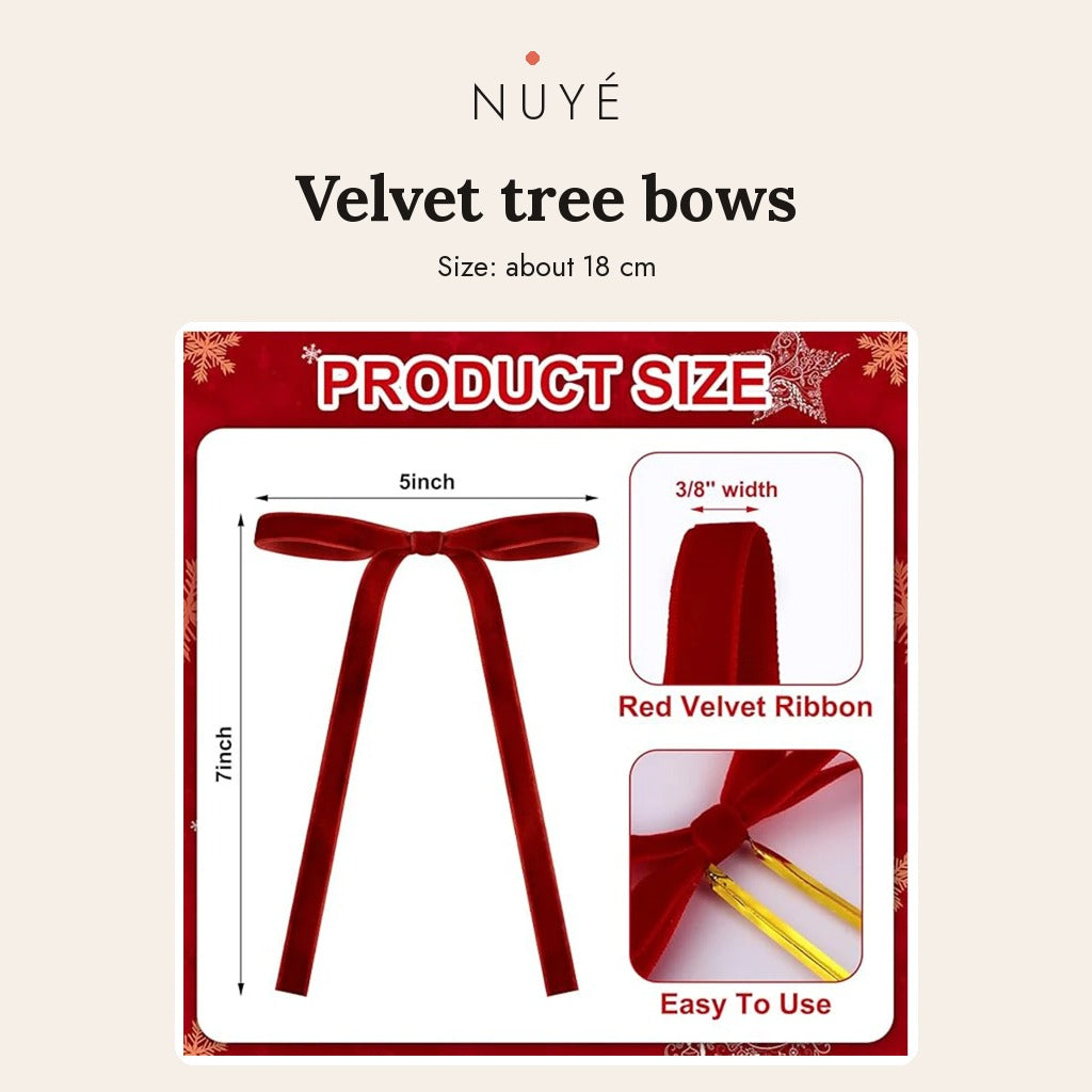 Velvet Christmas Tree Bows – Burgundy, 10 Pack