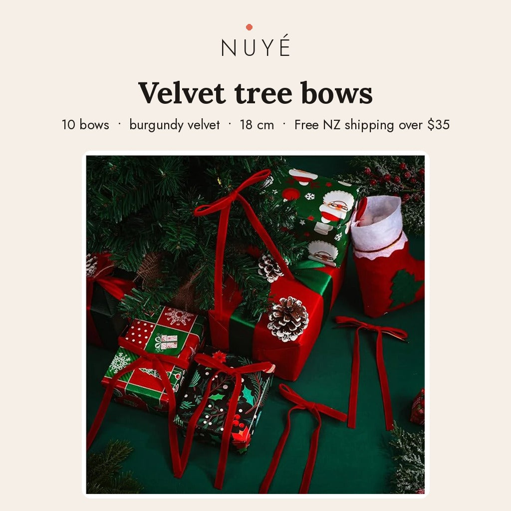Velvet Christmas Tree Bows – Burgundy, 10 Pack