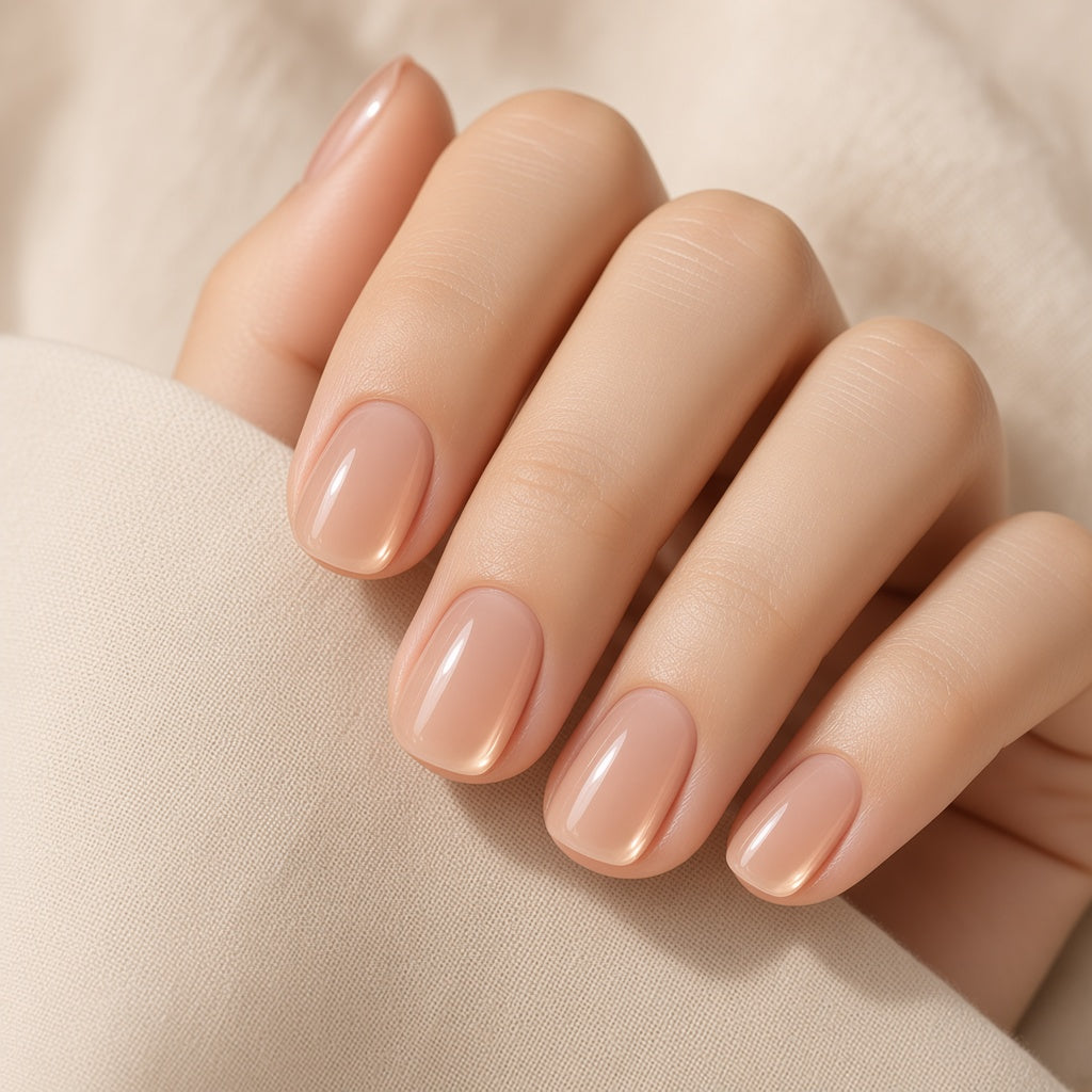 Sheer nude jelly gel polish on nails