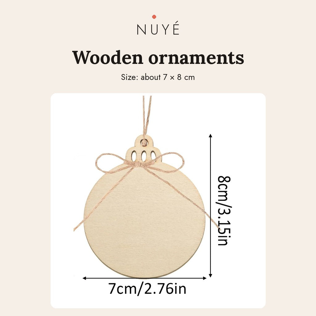 Natural Wooden Tree Ornaments – 30 Pack with Jute