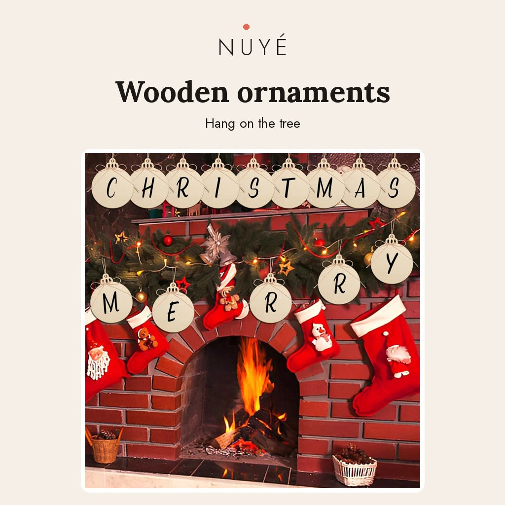 Natural Wooden Tree Ornaments – 30 Pack with Jute